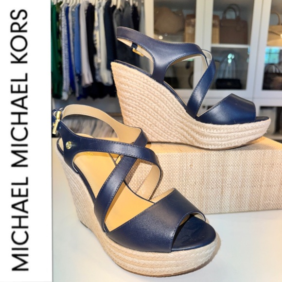 Michael Kors Martyna Blue Wedge Sandals with Platform - Picture 1 of 11